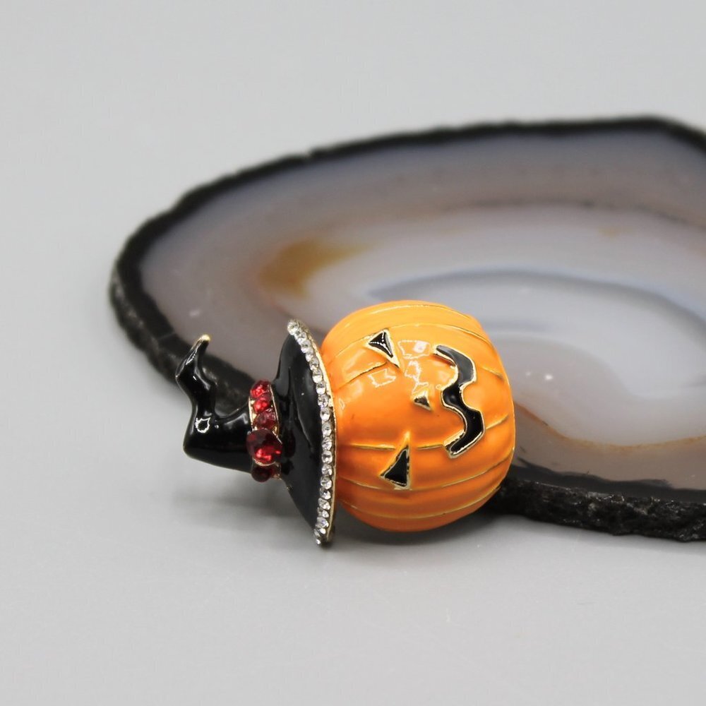 Pumpkin Halloween pin brooch jewelry orange black brand new fashion gold tone - Picture 3 of 11
